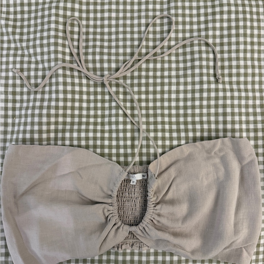 NIA Beige Tie Halter Crop Top